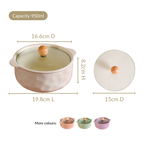 Ceramic Serving Bowl With Glass Lid 950ml