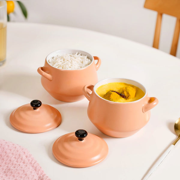 Peach Amara Ceramic Ramen Bowl Set With Lid Of 2 450ml