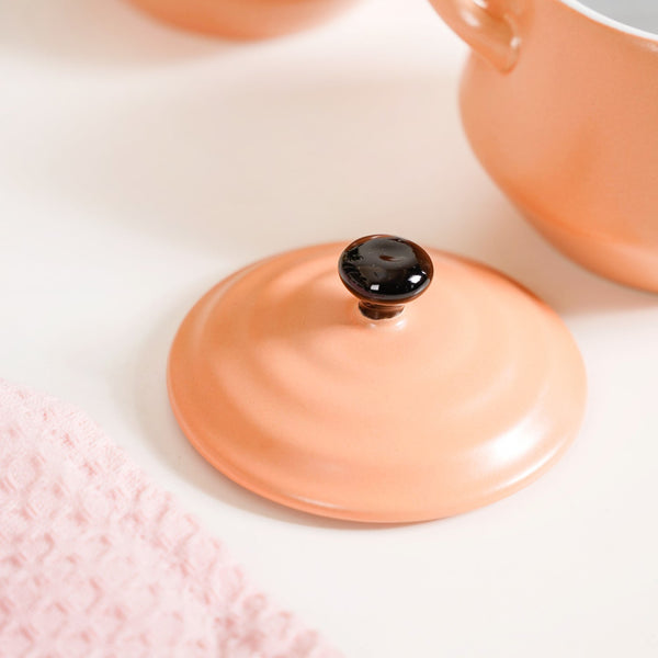 Peach Amara Ceramic Ramen Bowl Set With Lid Of 2 450ml