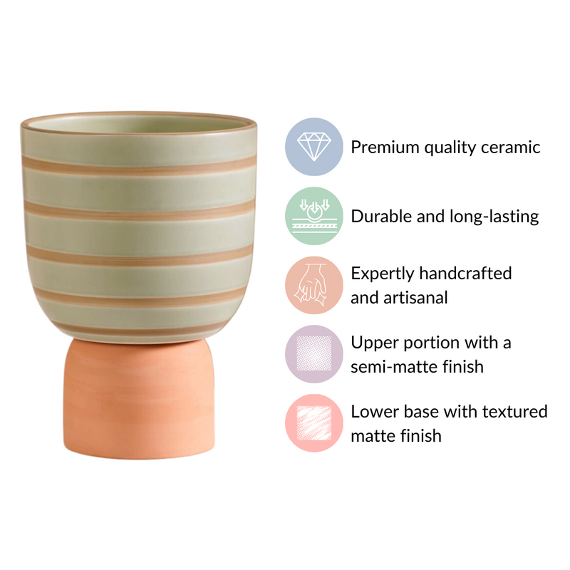 Modern Striped Ceramic Flower Pot Green
