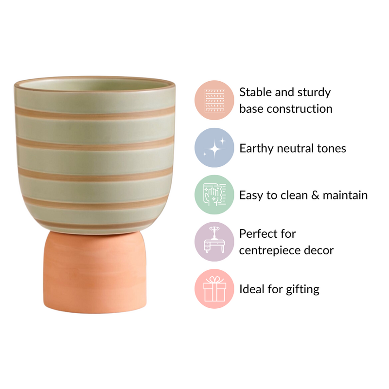 Modern Striped Ceramic Flower Pot Green