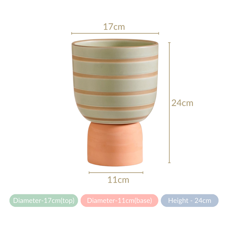 Modern Striped Ceramic Flower Pot Green