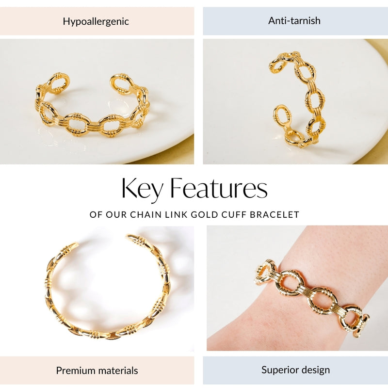Chain Link Gold Cuff Bracelet
