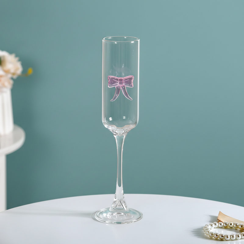Champagne Glass With 3D Pink Bow 200ml