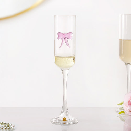 Champagne Glass With 3D Pink Bow 200ml