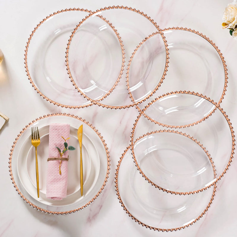 Rose Gold Beads Charger Plate Set Of 6 Transparent 12 Inch- Charger plates, decorative plates, plates set of 6, service plates, under plates