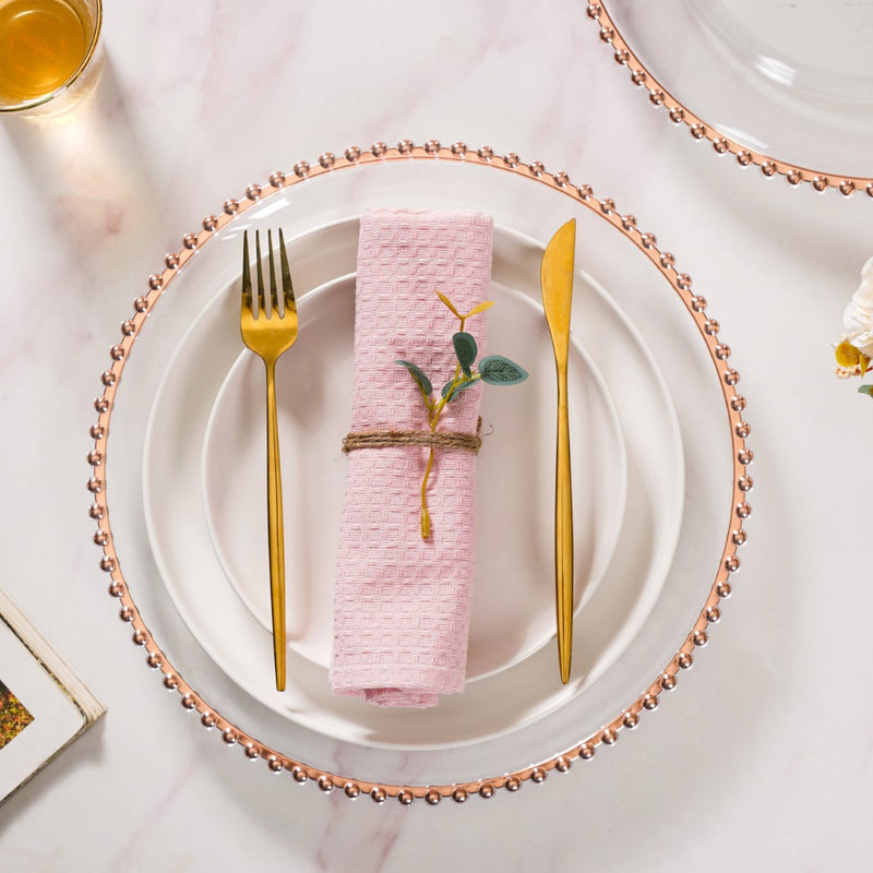 Rose Gold Beads Charger Plate Set Of 6 Transparent 12 Inch- Charger plates, decorative plates, plates set of 6, service plates, under plates