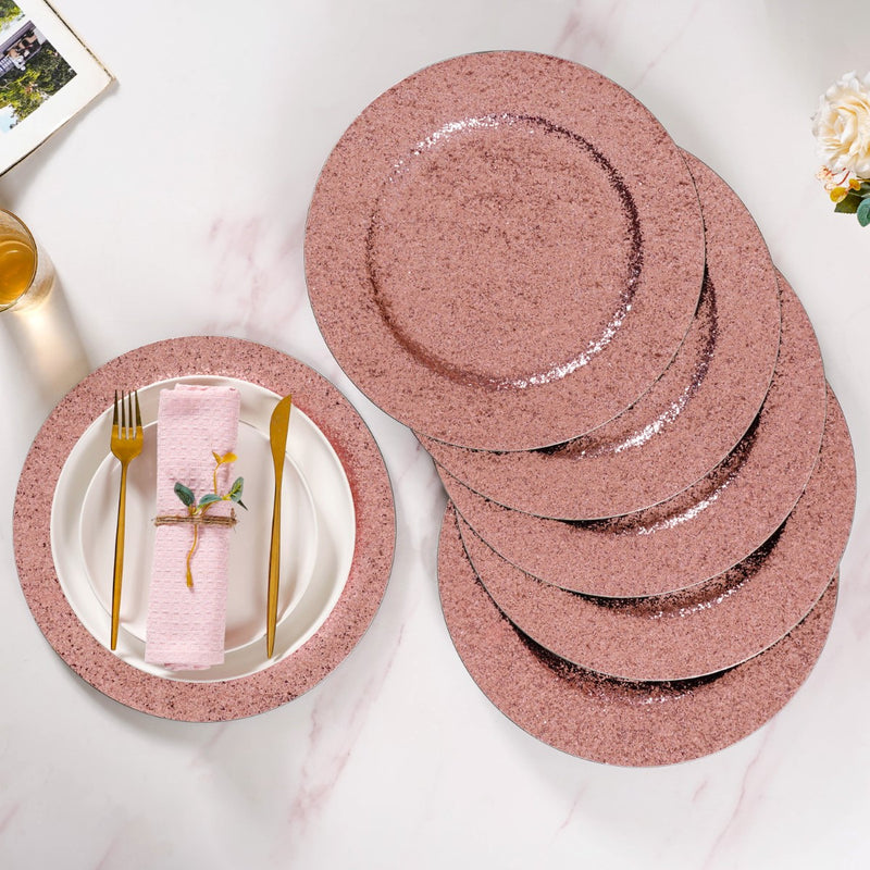 Pink Shimmer Charger Plate Set Of 6 13 Inch- Charger plates, decorative plates, plates set of 6, service plates, under plates, pink charger plates