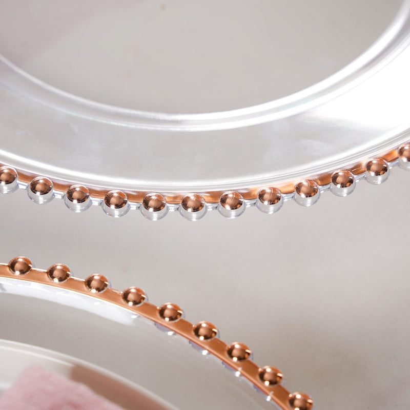 Rose Gold Beads Charger Plate Set Of 6 Transparent 12 Inch- Charger plates, decorative plates, plates set of 6, service plates, under plates