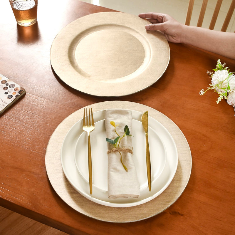 Gold Textured Charger Plates Set Of 6 13 Inch - Charger plates, decorative plates, plates set of 6, service plates, under plates, gold charger plates