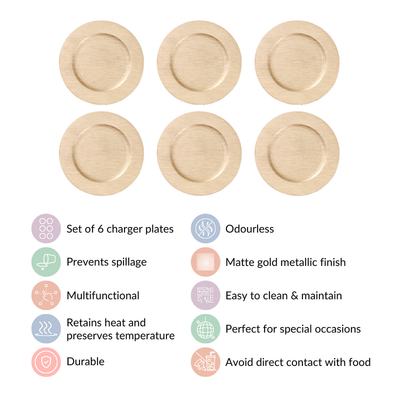 Gold Textured Charger Plates Set Of 6 13 Inch - Charger plates, decorative plates, plates set of 6, service plates, under plates, gold charger plates