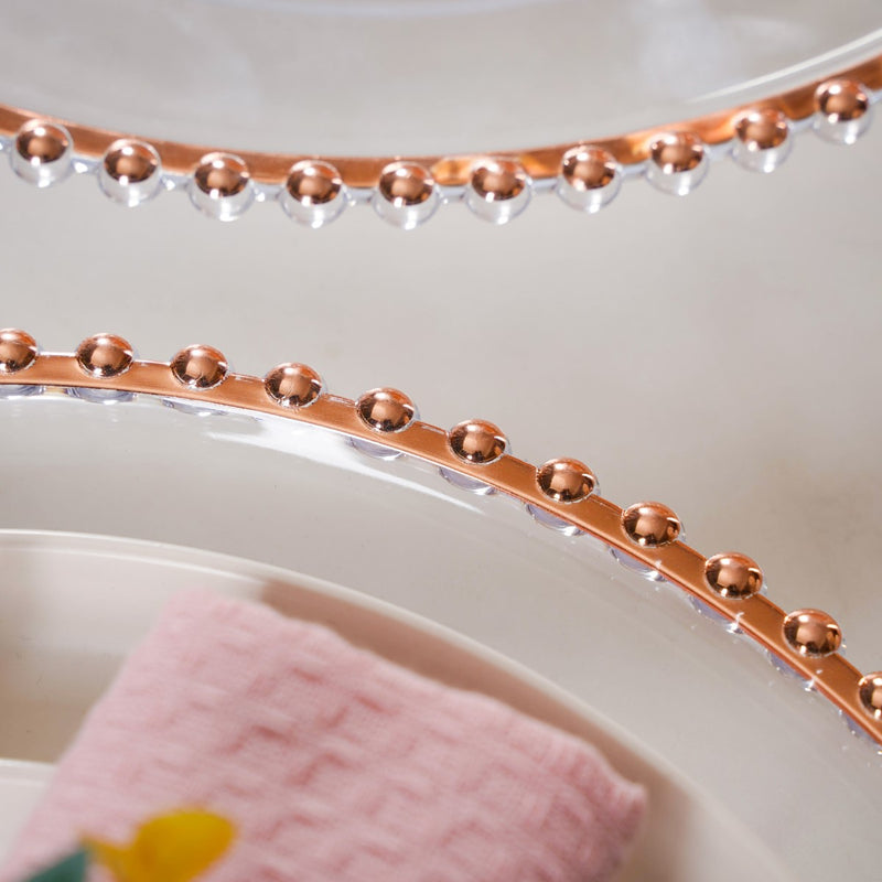 Rose Gold Beads Charger Plate Set Of 6 Transparent 12 Inch- Charger plates, decorative plates, plates set of 6, service plates, under plates