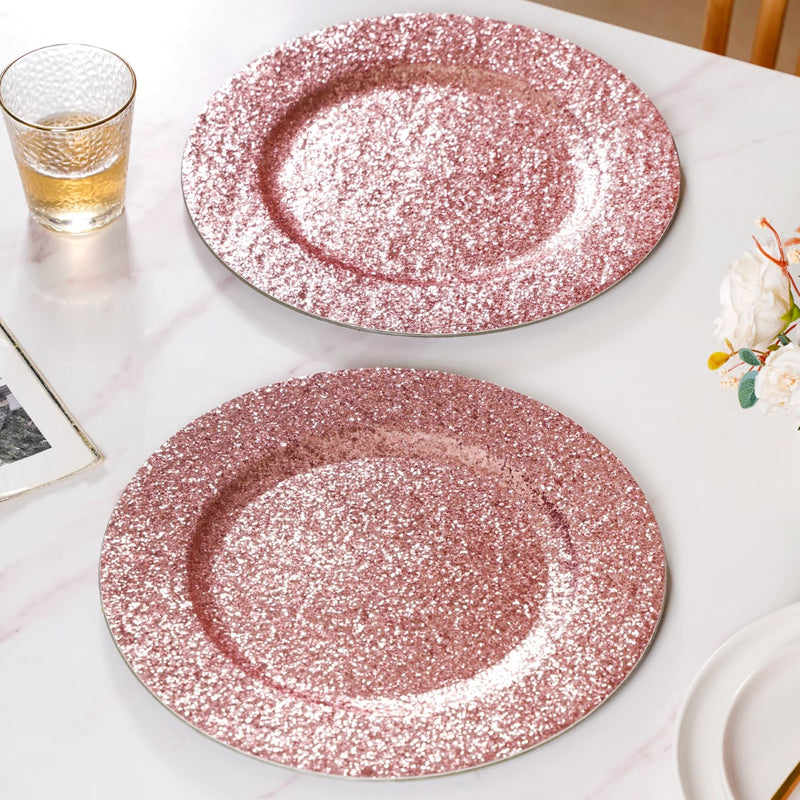 Pink Shimmer Charger Plate Set Of 6 13 Inch- Charger plates, decorative plates, plates set of 6, service plates, under plates, pink charger plates