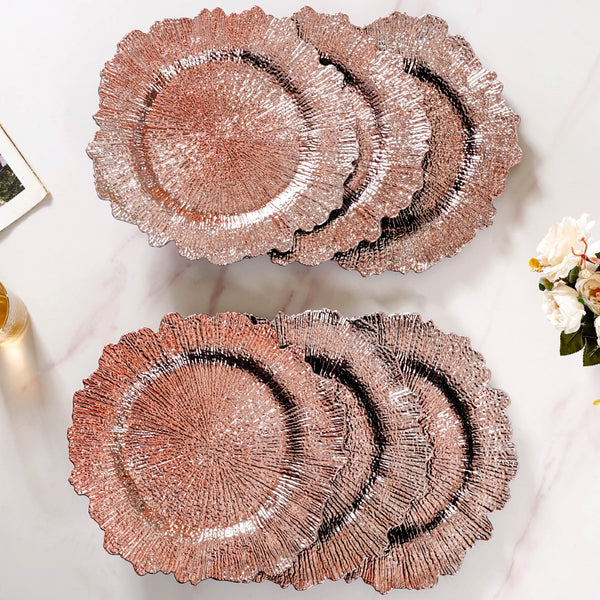 Wavy Design Charger Plate Pink Set Of 6 12.5"