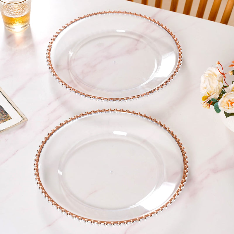 Rose Gold Beads Charger Plate Set Of 6 Transparent 12 Inch- Charger plates, decorative plates, plates set of 6, service plates, under plates