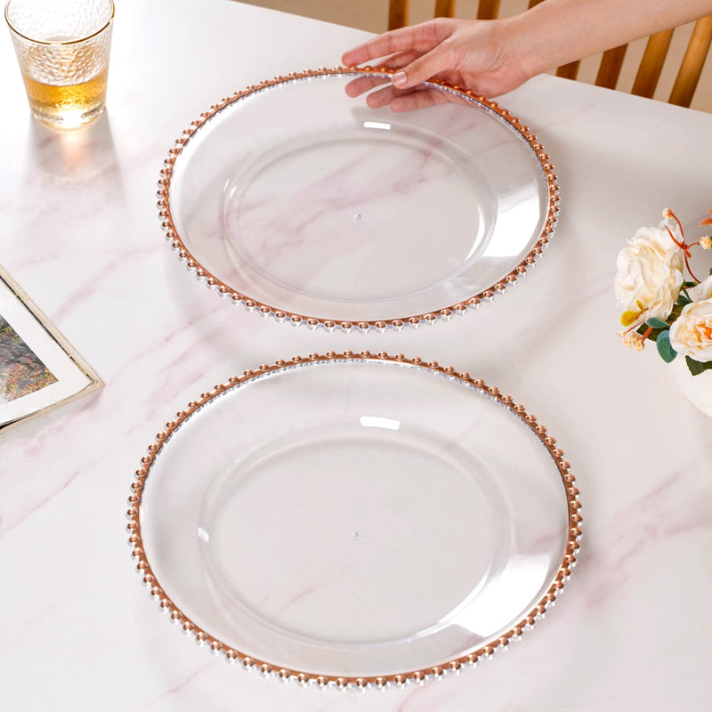 Rose Gold Beads Charger Plate Set Of 6 Transparent 12 Inch- Charger plates, decorative plates, plates set of 6, service plates, under plates