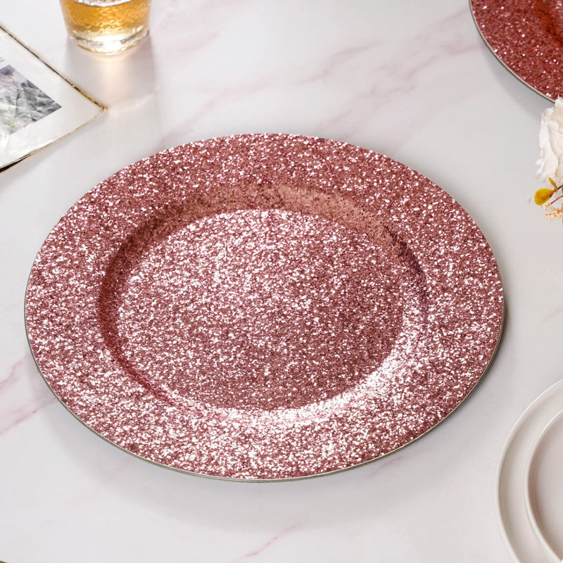 Pink Shimmer Charger Plate Set Of 6 13 Inch- Charger plates, decorative plates, plates set of 6, service plates, under plates, pink charger plates