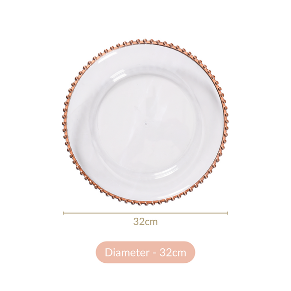 Transparent Rose Gold Beads Charger Plate Set Of 6 12.5"