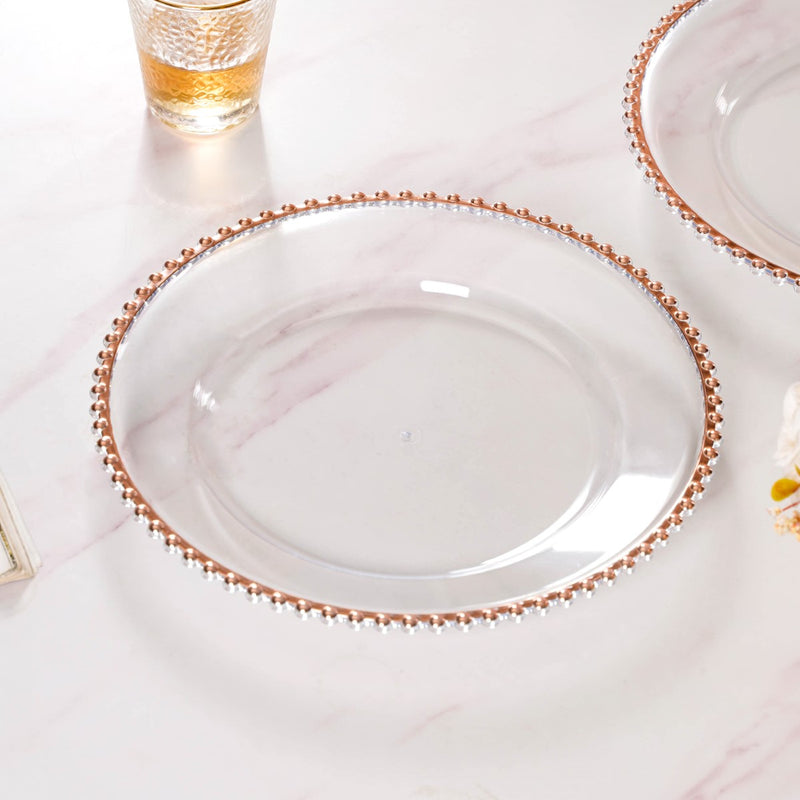 Rose Gold Beads Charger Plate Set Of 6 Transparent 12 Inch- Charger plates, decorative plates, plates set of 6, service plates, under plates
