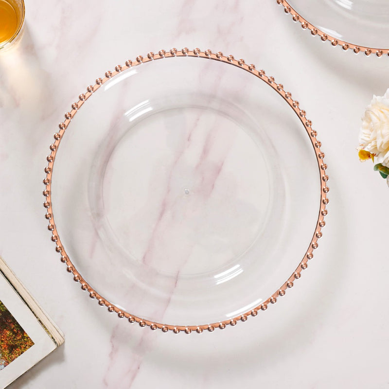 Rose Gold Beads Charger Plate Set Of 6 Transparent 12 Inch- Charger plates, decorative plates, plates set of 6, service plates, under plates