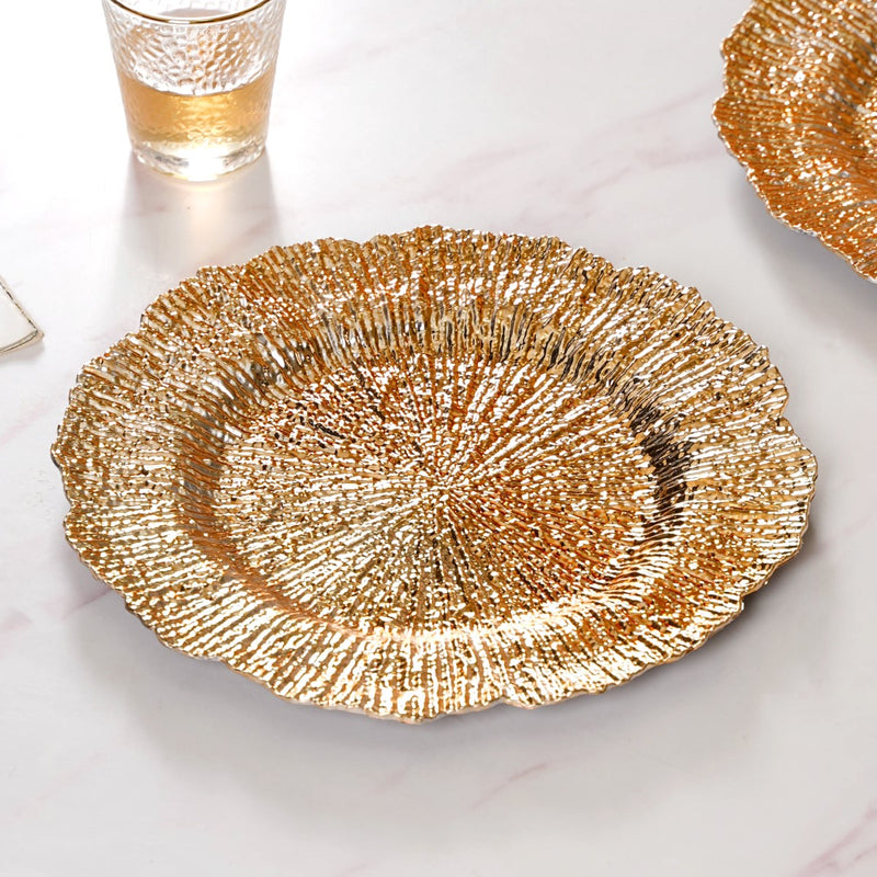 Luxury Gold Reef Charger Plate Set Of 6 12 Inch- Charger plates, decorative plates, plates set of 6, service plates, under plates, gold charger plates
