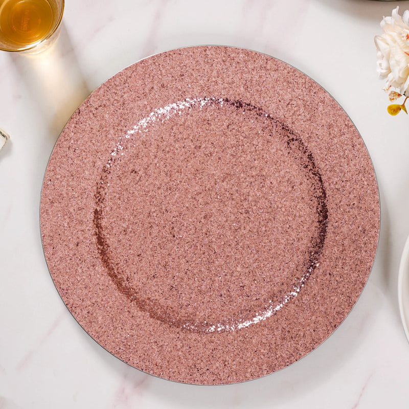Pink Shimmer Charger Plate Set Of 6 13 Inch- Charger plates, decorative plates, plates set of 6, service plates, under plates, pink charger plates