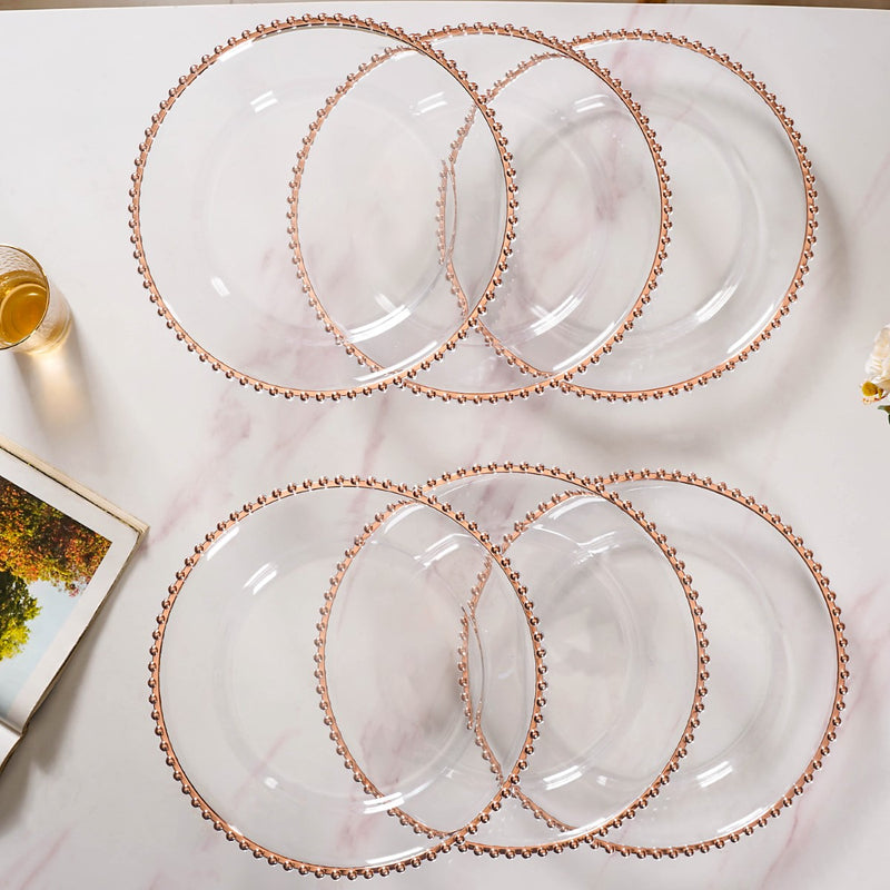 Rose Gold Beads Charger Plate Set Of 6 Transparent 12 Inch- Charger plates, decorative plates, plates set of 6, service plates, under plates