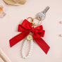 Charming Red Bow Keychain With Pearls