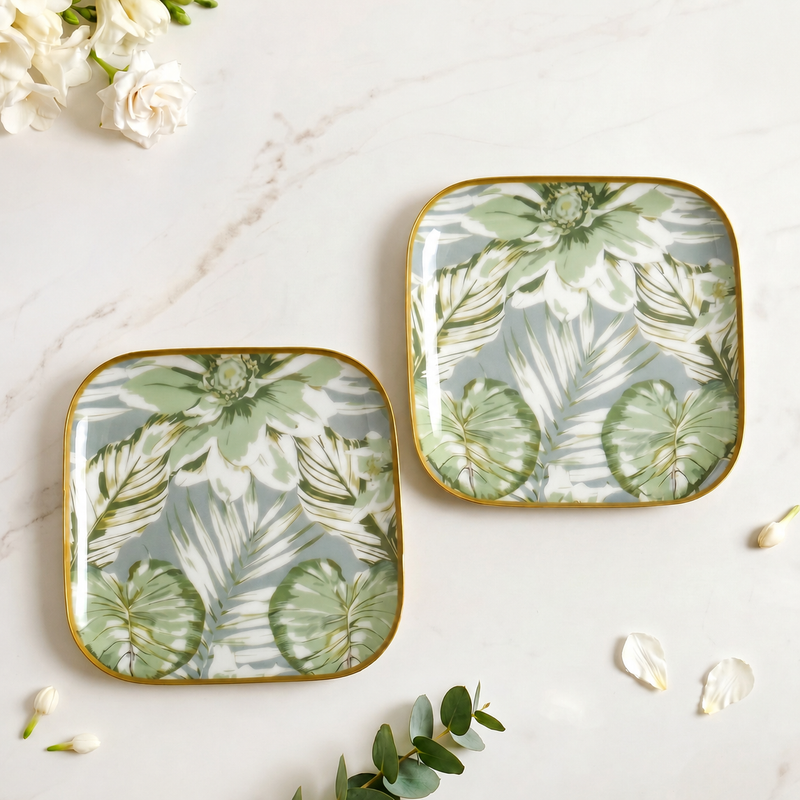 Pastel Tropic Leaf Platter Set Of 2 In Gift Box