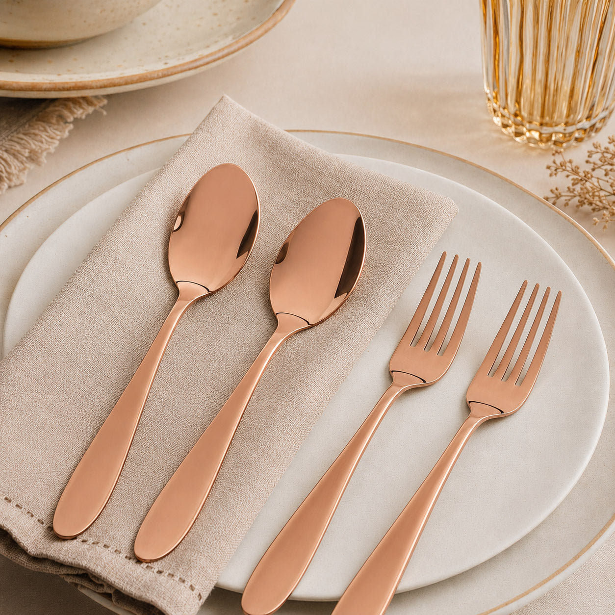 Rose Gold PVD Coated Cutlery Set Of 12