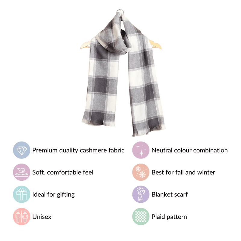 Checked Warm Winter Shawl Scarf Grey