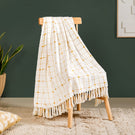 Checkered White And Mustard Yellow Tassel Cotton Throw