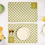 Checkered Embroidered Cotton Table Mat Green Set Of 6