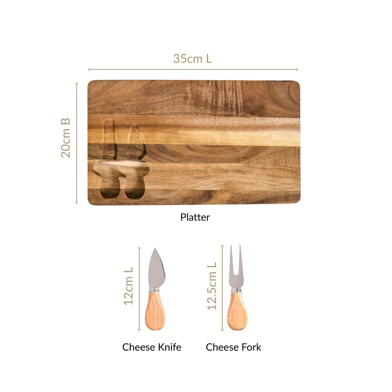 Cheese Board With Knife And Fork Set Of 3