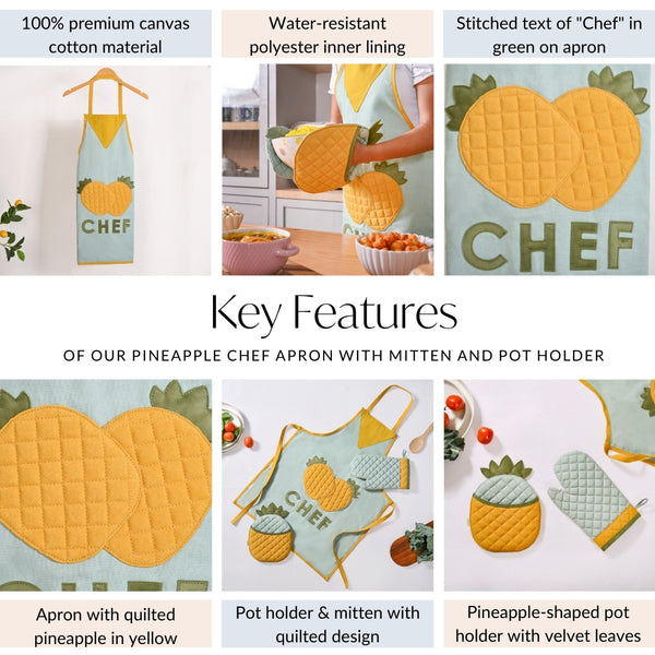 Pineapple Chef Apron With Mitten And Pot Holder