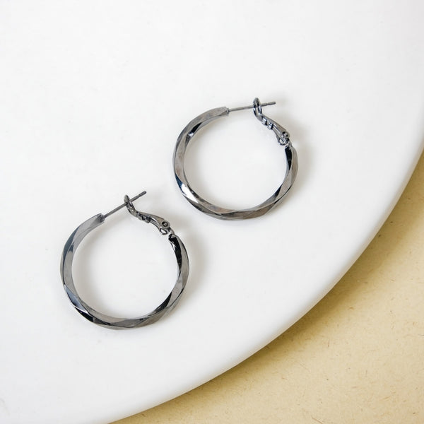 Chic Geometry Oxidised Silver Hoop Earrings