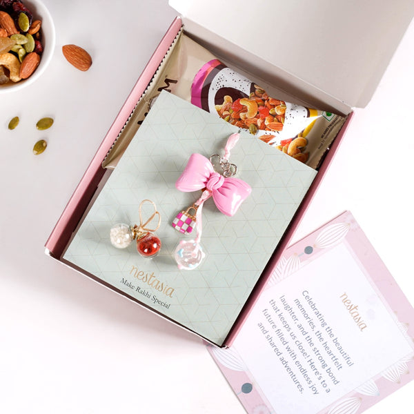 Cute Girl Bow Rakhi Gift Set Of 3 With Box And Card