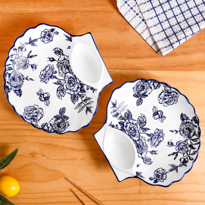 Chinoiserie Blue Ceramic Section Plates Set Of 2