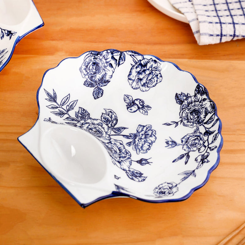 Chinoiserie Blue Ceramic Section Plates Set Of 2