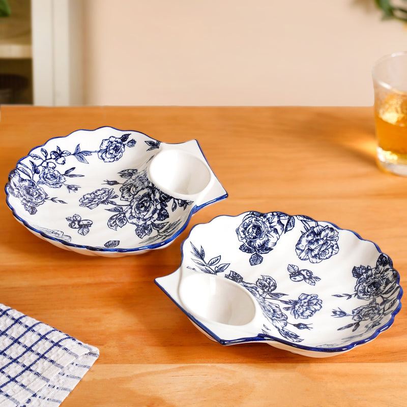 Chinoiserie Blue Ceramic Section Plates Set Of 2