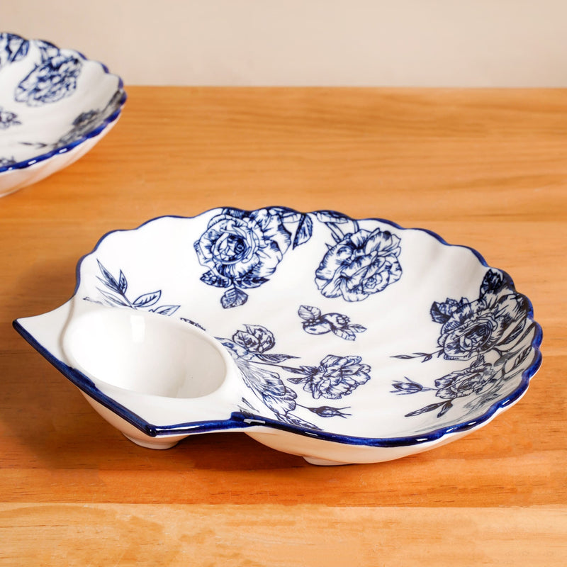 Chinoiserie Blue Ceramic Section Plates Set Of 2