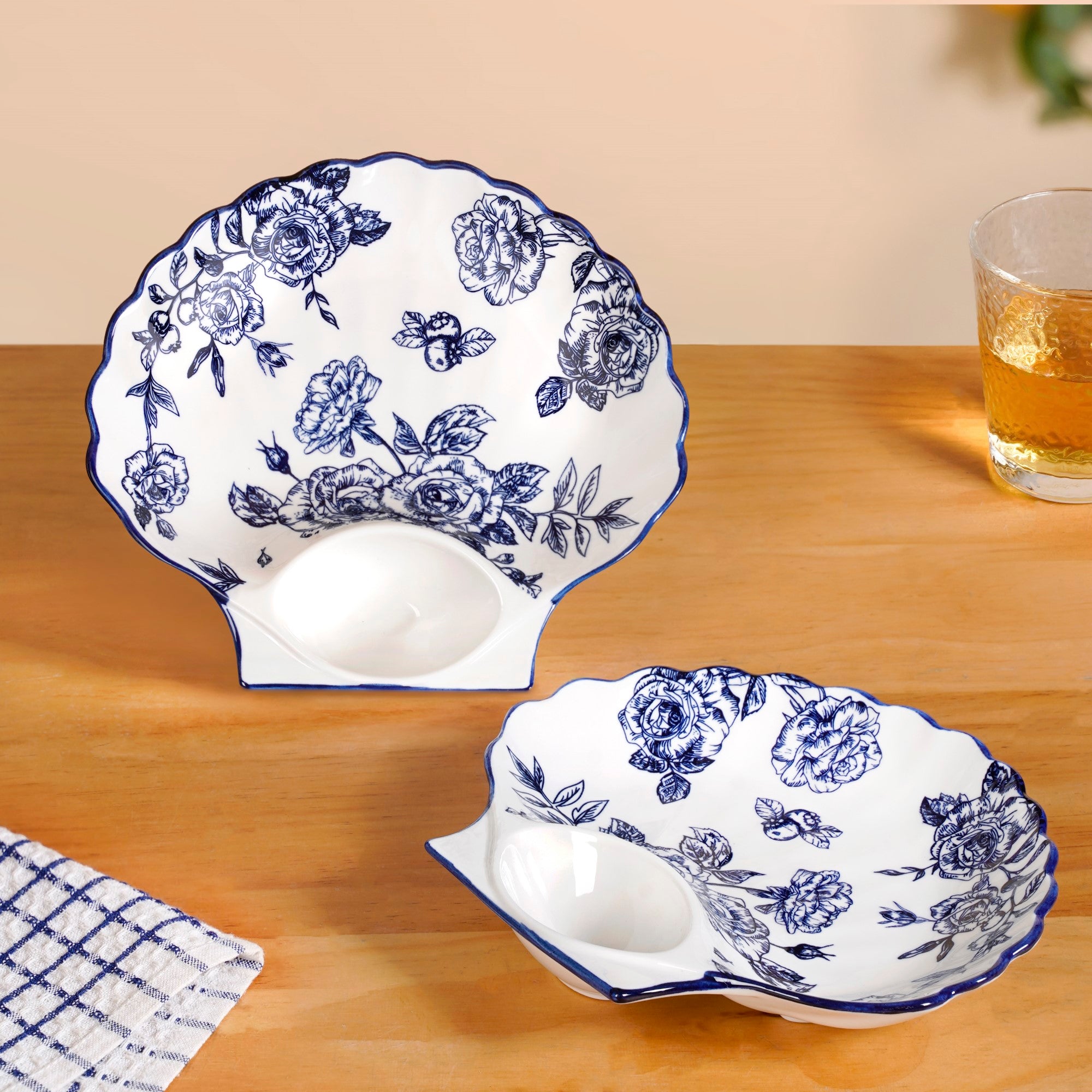 Chinoiserie Blue Ceramic Section Plates Set Of 2