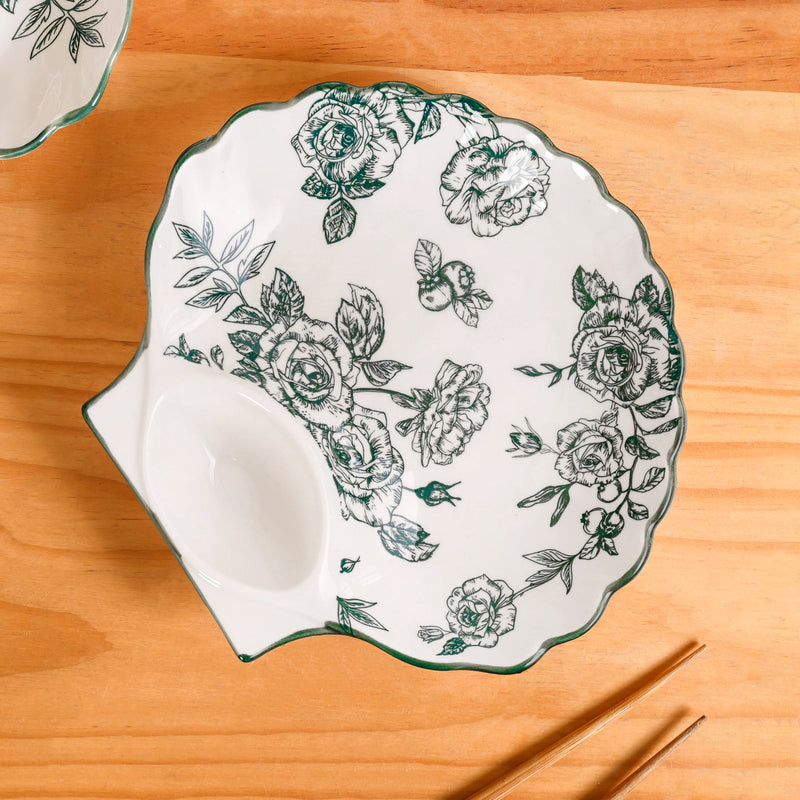 Chinoiserie Green Ceramic Section Plates Set Of 2
