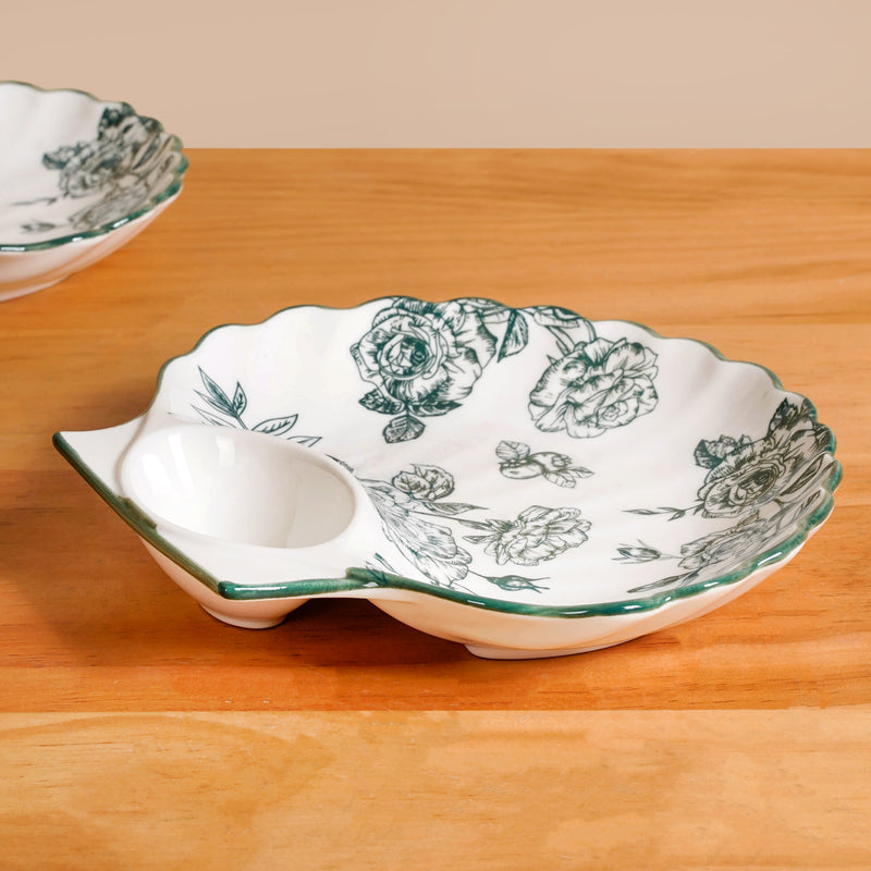 Chinoiserie Green Ceramic Section Plates Set Of 2