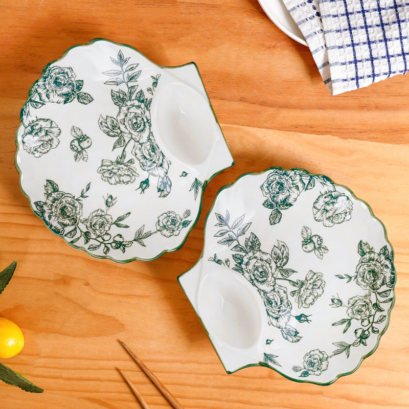 Chinoiserie Green Ceramic Section Plates Set Of 2