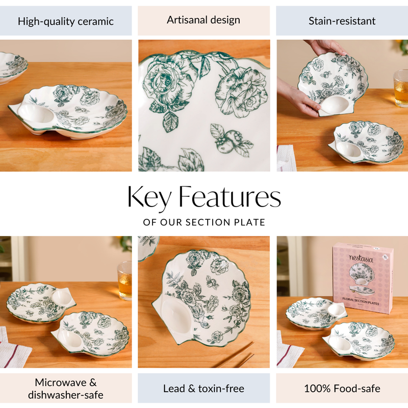 Chinoiserie Green Ceramic Section Plates Set Of 2