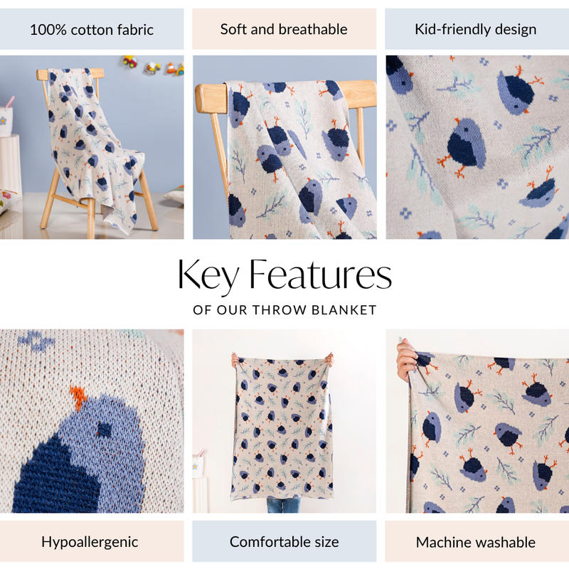 Chirpy Bluebear Knitted Cotton Throw For Toddlers