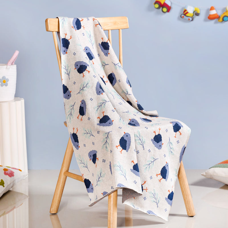 Chirpy Bluebear Knitted Cotton Throw For Toddlers