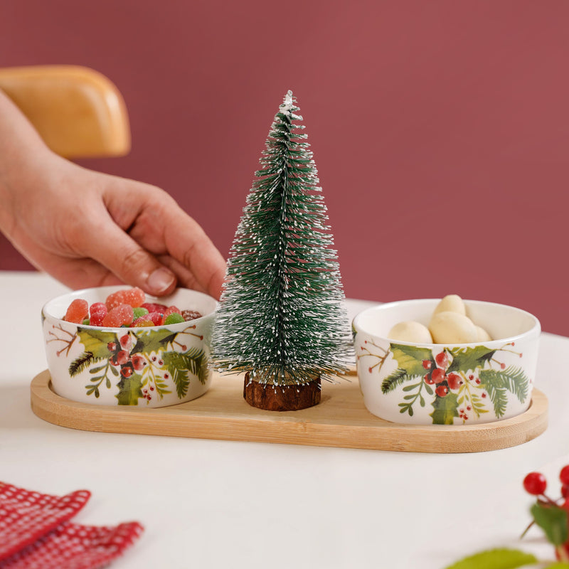 Christmas Bowl And Tray With Pine Tree Set Of 4