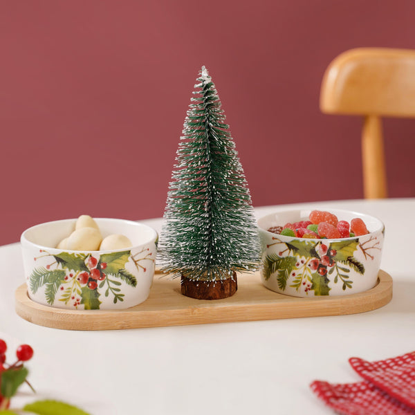 Christmas Bowl And Tray With Pine Tree Set Of 4